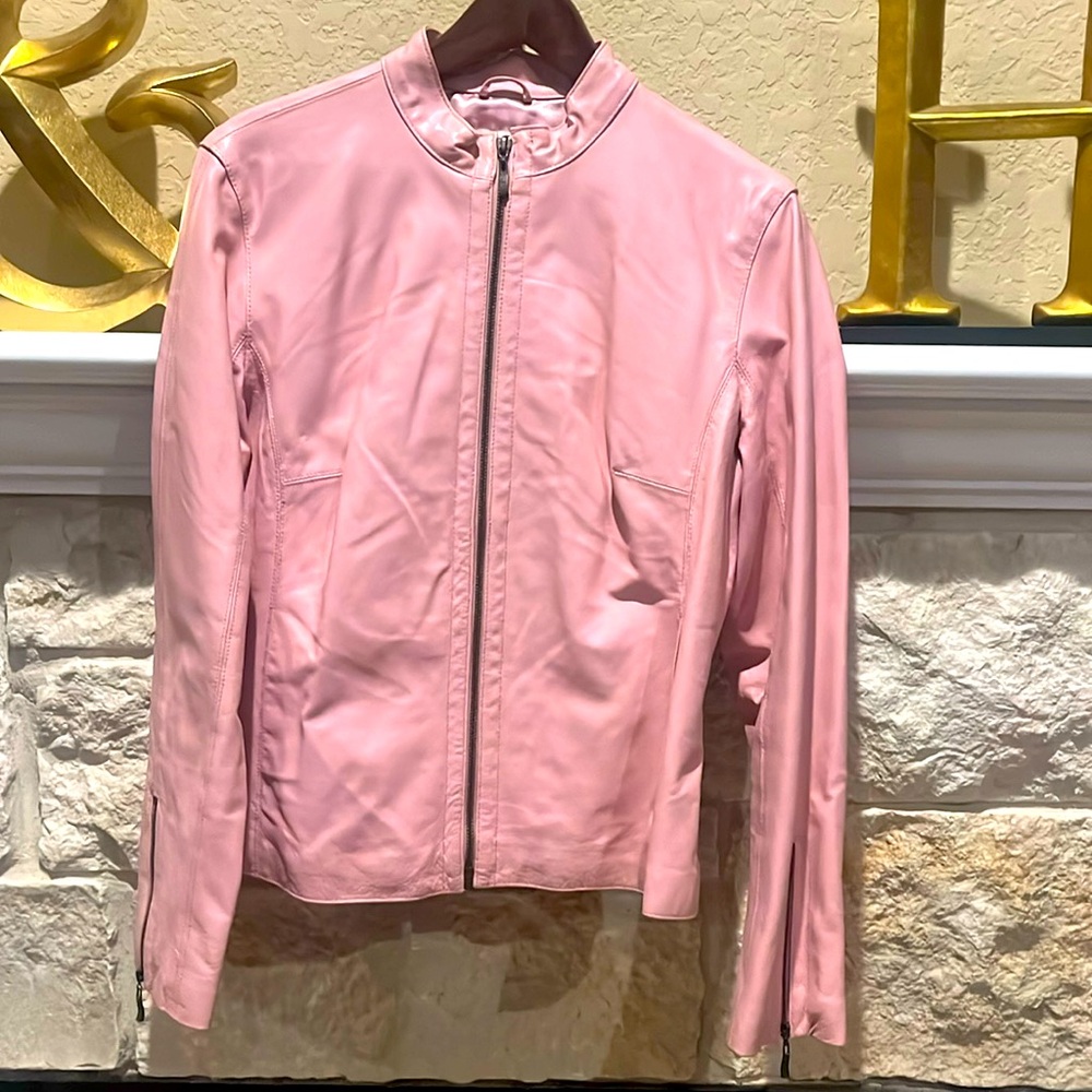 A.M.I pink 100% leather coat Size Large great condition